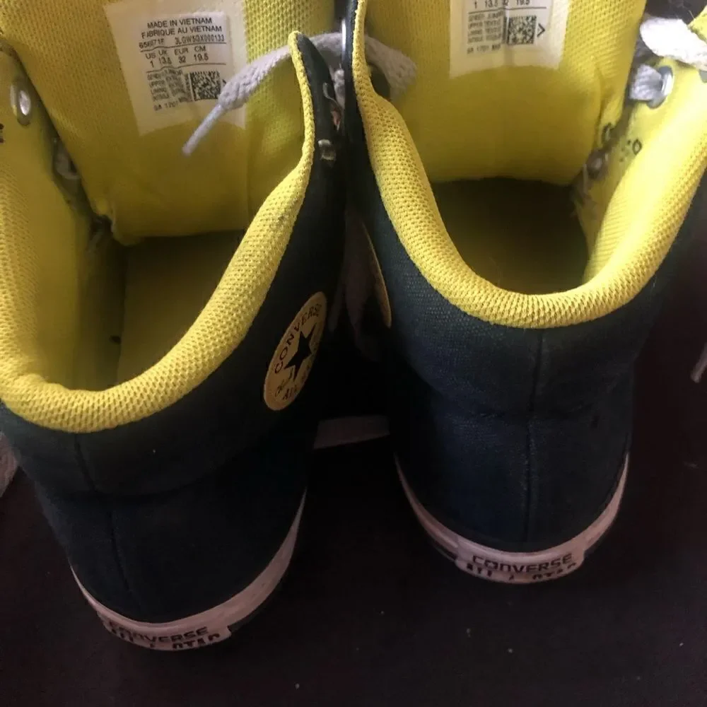Boys all-star converse sneakers size 1 black and yellow.